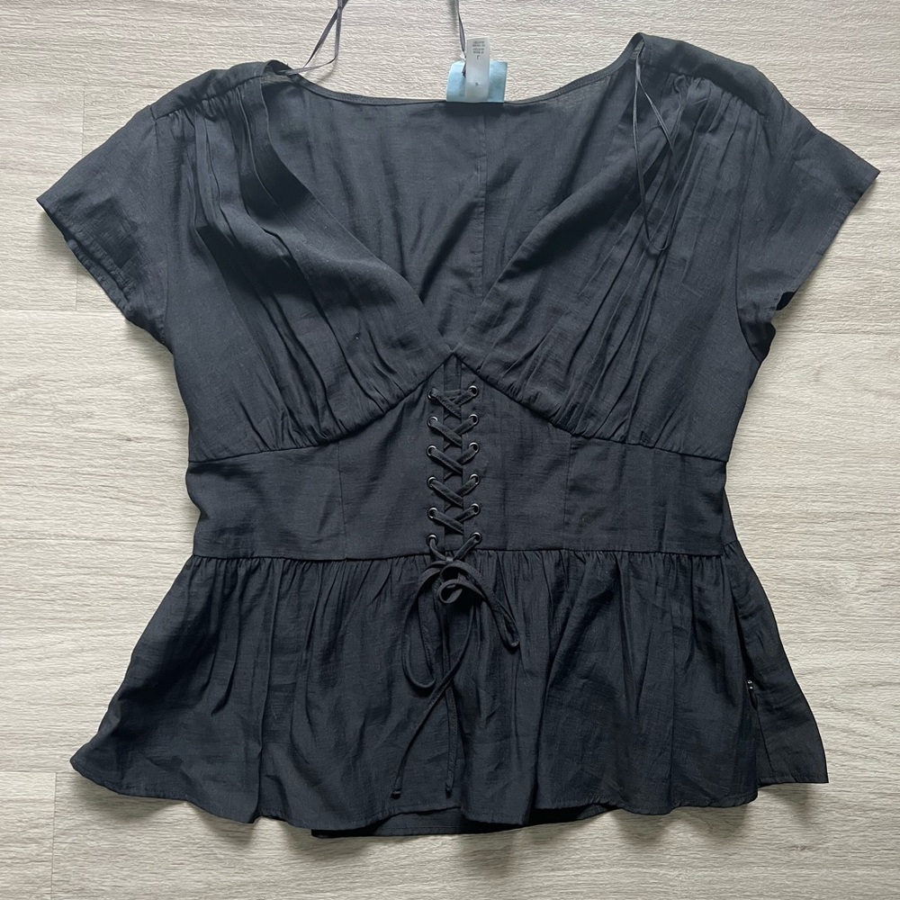 Target Black Ruched Peplum Blouse